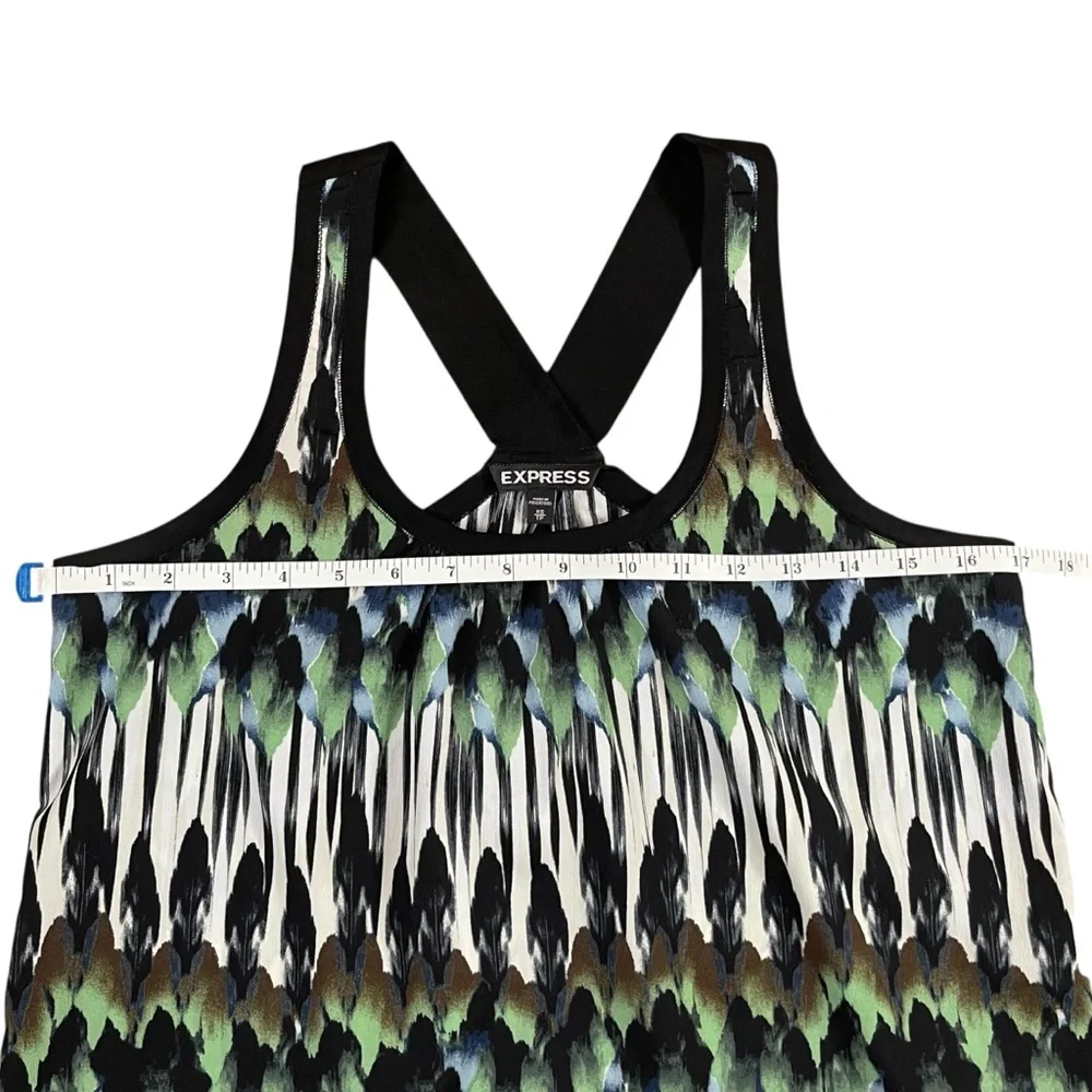 Express Abstract Print Racerback Tank Top Green Black White XS‎